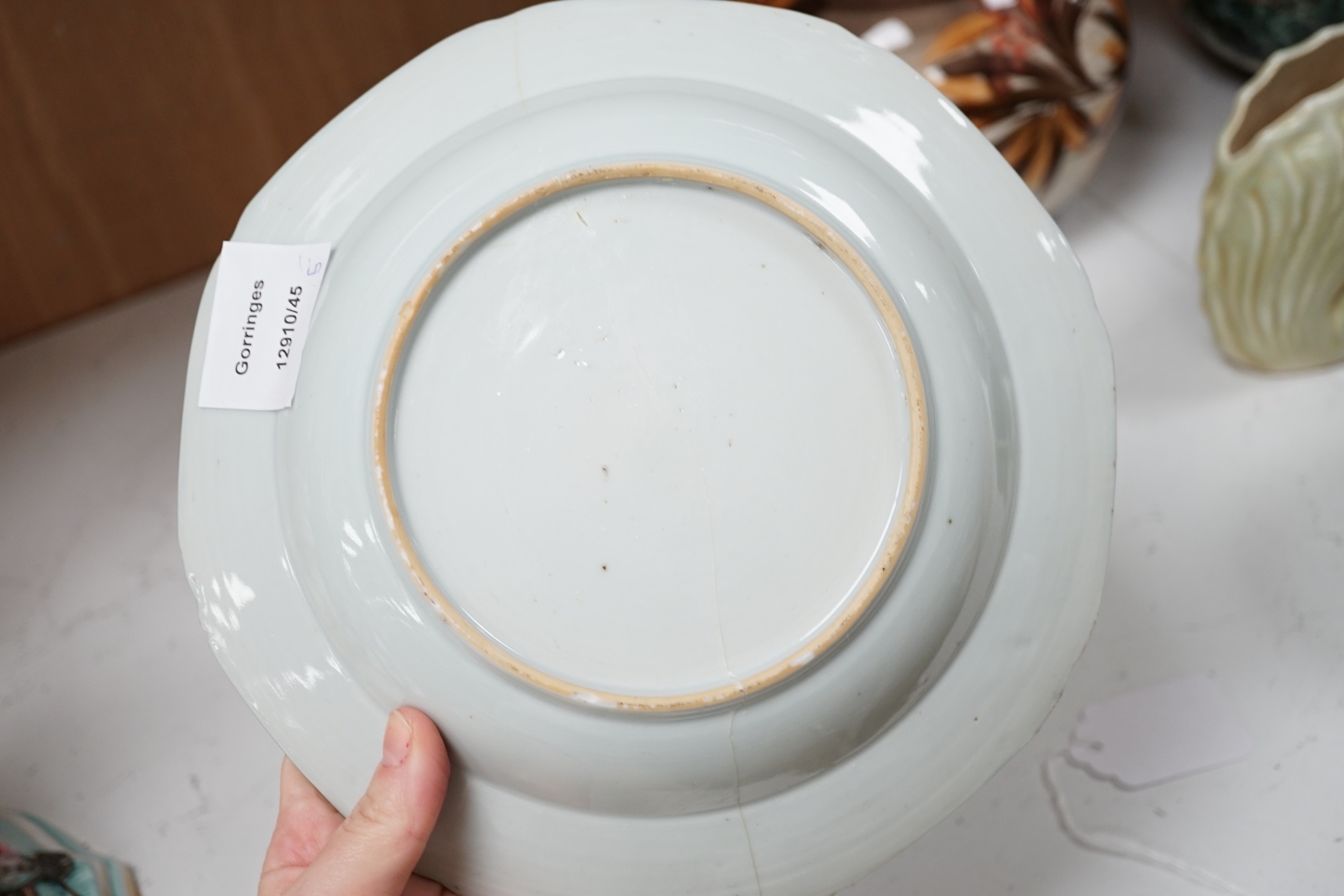 Three Chinese blue and white dishes or plates, Kangxi to Qianlong period and two later covers, largest plate 32cm diameter